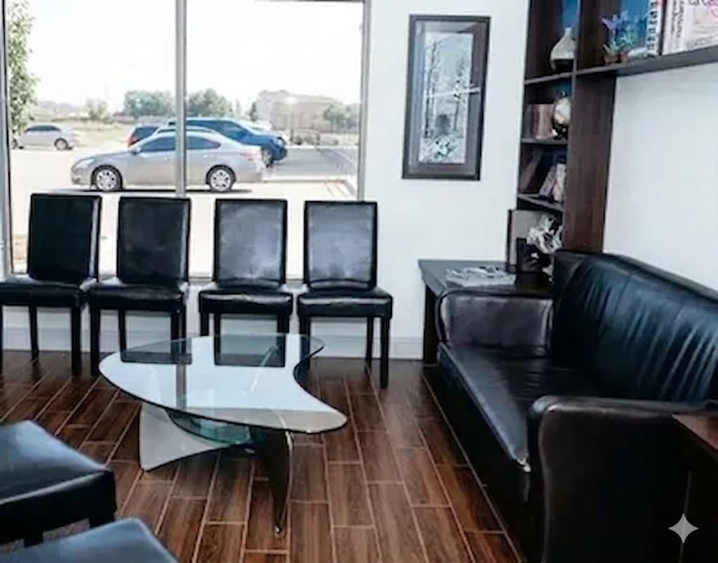 Bright waiting area with window view and seating